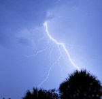 A close strike of lightning on a warm summer night